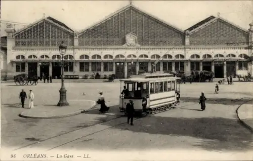 Ak Orléans Loiret, La Gare, Straßenbahn, Tramway, Levy et Fils