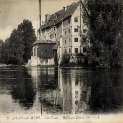 Ak Orléans Loiret, Mühlen am Loiret, Gebäude, ruhige Flusslandschaft