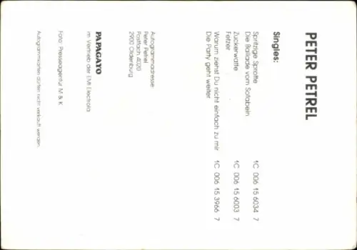 Autogrammkarte Sänger Peter Petrel, Portrait, Autogramm