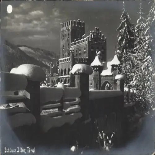 Foto Ak Itter Tirol, Schloss im Mondschein, Winter