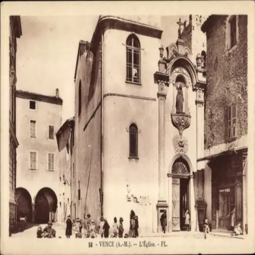 Ak Vence Alpes Maritimes, Eglise,  Architektur, Menschen auf der Straße, Gebäude