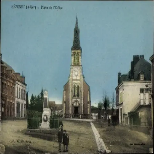 Ak Bézenet Allier, Place de l'Eglise, Denkmal