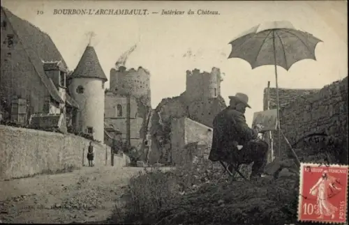 Ak Bourbon l'Archambault Allier, Schloss, Innenanlage, Maler mit Staffelei