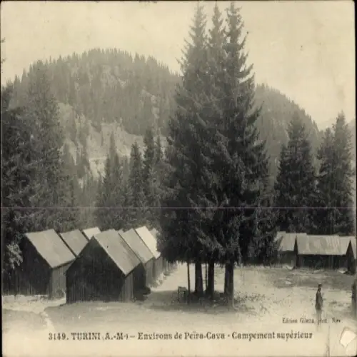 Ak Turini Alpes Maritimes, Landschaft mit Bäumen und Hüttensiedlung,  