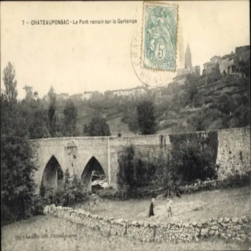 Ak Châteauponsac Château Ponsac Haute Vienne, Brücke über die Gartempe, römische Brücke, Landscha