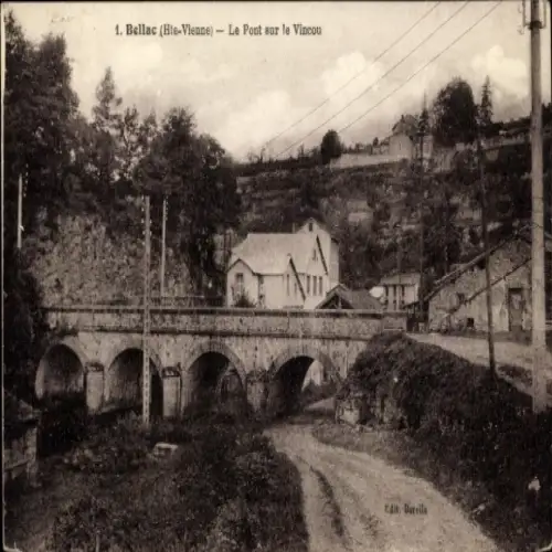 Ak Bellac Haute Vienne, Brücke über den Vincou, Landschaft, Wohngebäude