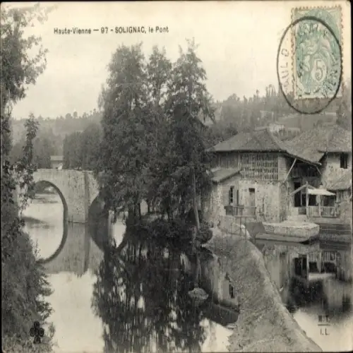 Ak Solignac Haute Vienne, Brücke, Fluss, Gebäude, Landschaft, alte 