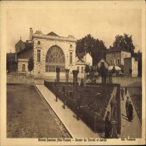 Ak Saint Junien Haute Vienne, Bourse du Travail, Garten