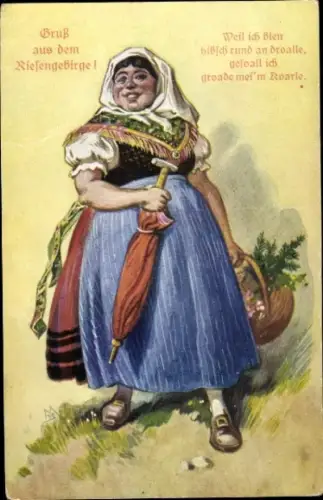 Ak Schlesische Bäuerin, Gruß von der Reifträgerbaude