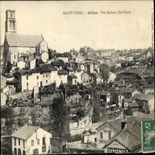 Ak Bellac Haute Vienne, Stadtansicht, Kirche,  Architektur, Häuser, ländliche Umgebung