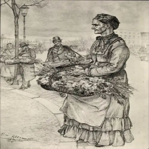 Künstler Ak Allers, Berlin 1889, Blumenfrau am Potsdamer Platz