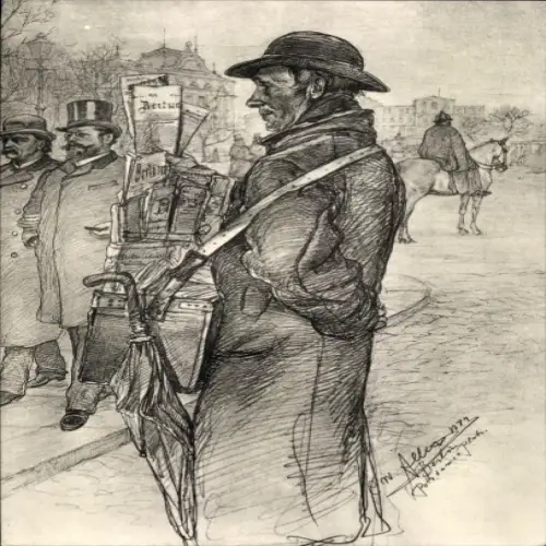 Künstler Ak Allers, Berlin 1889, Zeitungsverkäufer am Potsdamer Platz