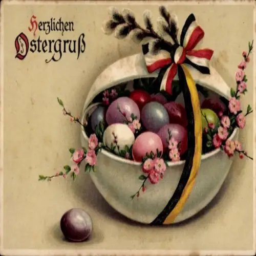 Ak Herzlichen Ostergruß, Osterei, Weidenkätzchen