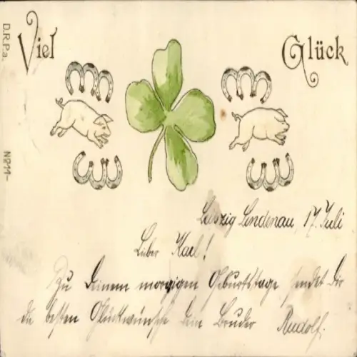 Ak Frohes Neujahr, Kleeblatt, Hufeisen Schweine