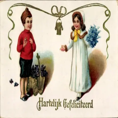 Ak Herzlichen Glückwunsch, Mädchen und Junge