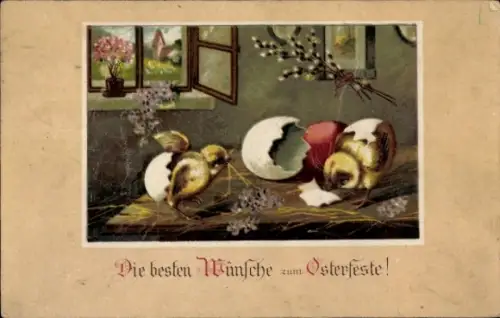 Ak Frohe Ostern, geschlüpfte Küken