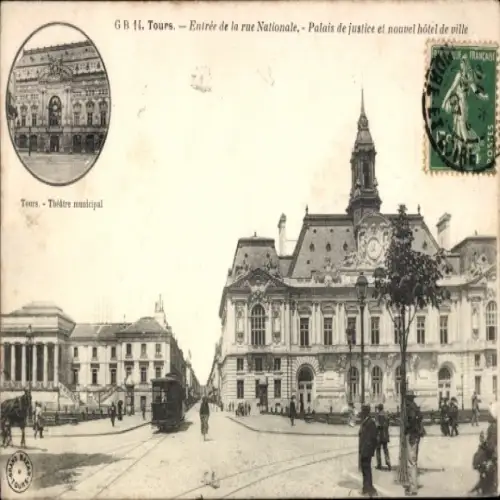 Ak Tours Indre et Loire, Théâtre municipal, Palais de justice, neues Hôtel de ville