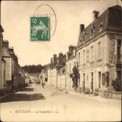 Ak Montbazon Indre-et-Loire,  Straßenszene, Gebäude, Café, Poststempel
