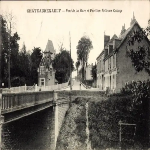 Ak Château Renault Indre et Loire, Pont de la Gare, Pavillon Bellevue Cottage