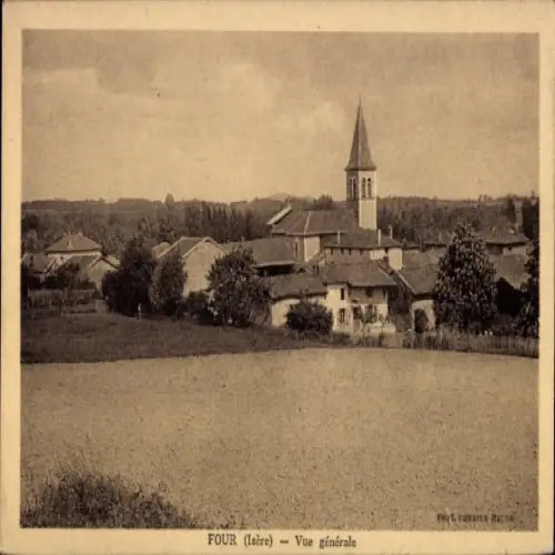 Ak Les Moines Four Isère, Landschaft mit Kirche, Häusern, ländliche Umgebung, sepia Farbton