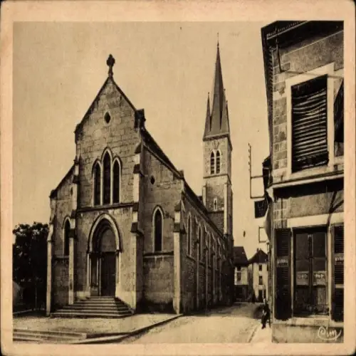 Ak Trept Isère, Historische Kirche, Häuserreihe, Straßenansicht, Schwarz-Weiß-