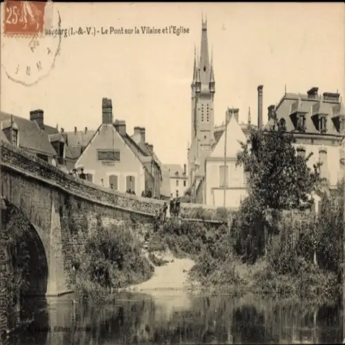 CPA Ille et Vilaine, Le Pont sur la Vilaine et l'Eglise
