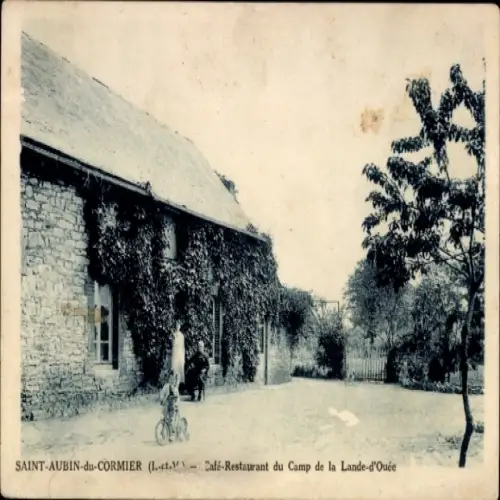 Ak Saint Aubin sur Cormier Ille et Vilaine, Cafe Restaurant du Camp de la Lande d'Ouee