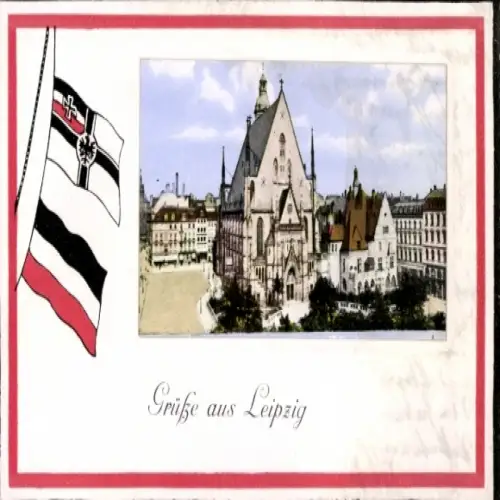 Ak Leipzig,  mit Farbbild,  Architektur, Flagge von  Grüße aus Leipzig