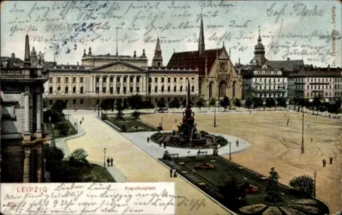 Ak Leipzig, Ansicht des Augustusplatzes, s Gebäude, Brunnen, Stadtansicht