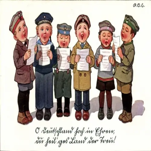 Künstler Ak Engelhard, POE, Singende Kinder in Uniformen