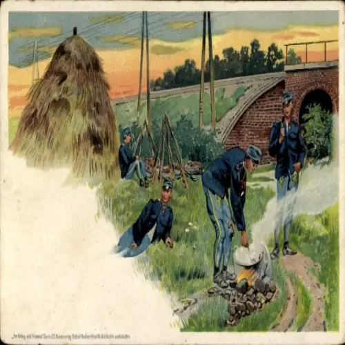 Litho Soldatenleben, I. WK, Feldküche