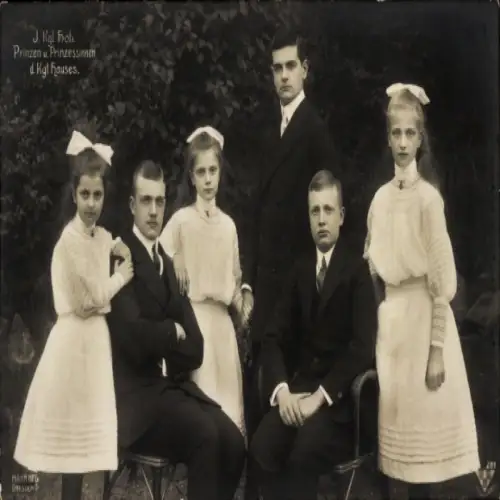 Ak Kronprinz Georg von Sachsen, Friedr. Christian, Ernst Heinrich, Prinzessin Margarete, Alix, Anna