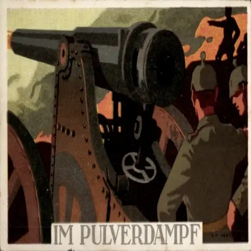 Künstler Ak Im Pulverdampf, Geschütz, I. WK