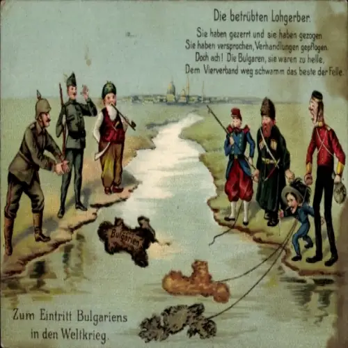 Litho Zum Eintritt Bulgariens in den Weltkrieg, Lohgerber, Kaiser Wilhelm II., Karikaturen, EAS 620