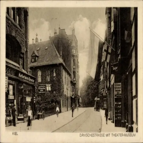 Ak Kiel, Dänische Straße, Theatermuseum, alte Architektur, Geschäfte