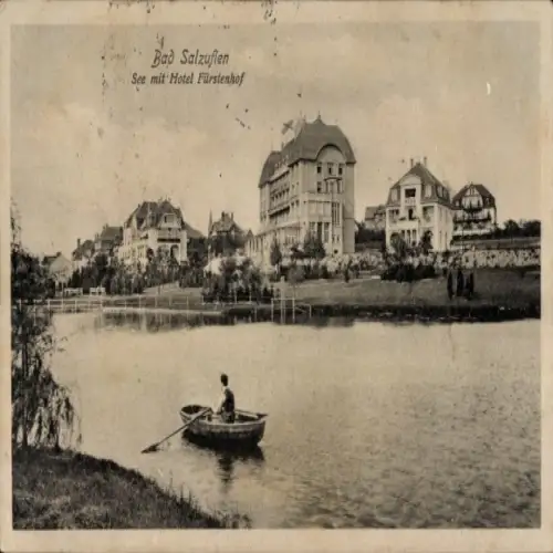 Ak Bad Salzuflen in Lippe,  See, Hotel Fürstenhof, Boot, Architektur
