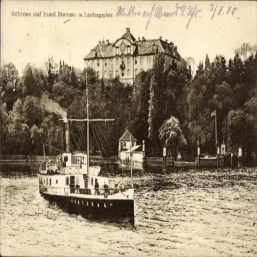 Ak Insel Mainau im Bodensee, Schloss, Schiff, Landungsplatz,  