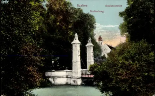 Ak Breitenburg bei Itzehoe in Holstein, Schloss Breitenburg, Schlossbrücke, Breitenburg, Natur, B