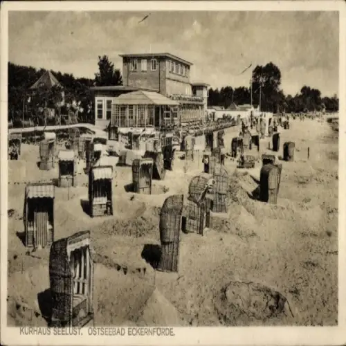 Ak Ostseebad Eckernförde, Kurhaus Seelust, Ostseebad  Sandstrand, Strandkörbe