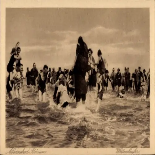 Ak Nordseebad Büsum, Strandbad, Menschen im Wasser, Schwimmer, Nordaubad Kücum