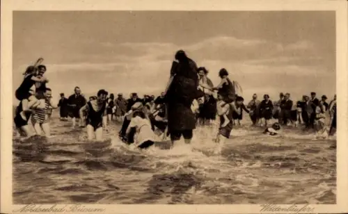 Ak Nordseebad Büsum, Strandbad, Menschen im Wasser, Schwimmer, Nordaubad Kücum