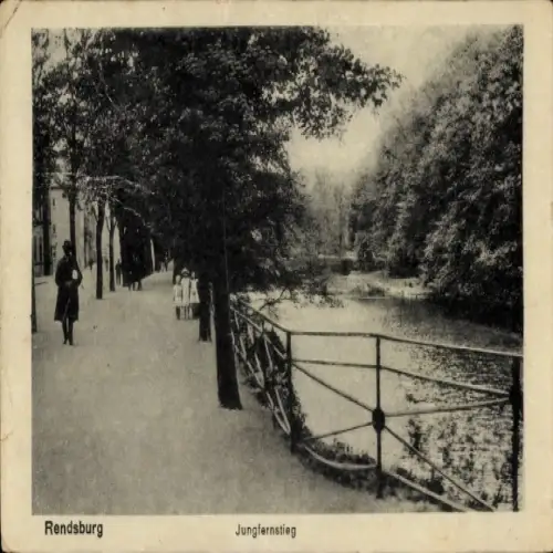 Ak Rendsburg in Schleswig Holstein,  Jungfernstieg, Parkansicht, Weg, Fluss