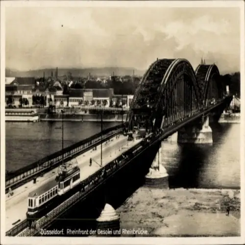 Ak Düsseldorf am Rhein, Große Ausstellung GeSoLei 1926, Brücke über den Rhein, Tram, Rheinfront, 