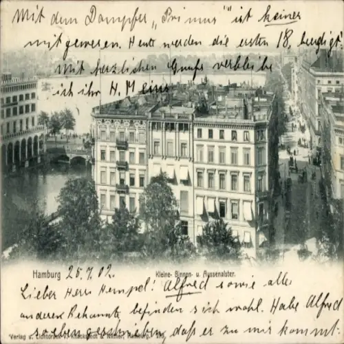 Ak Hamburg Mitte Neustadt, Hauptpost, Oberpostdirektion, Kleine Binnen- u. Aussenalster, Wasseran