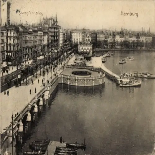 Ak Hamburg Mitte Altstadt, Jungfernstieg,  Stadtansicht, Architektur, Hafen