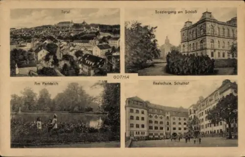 Ak Gotha in Thüringen, Blick auf  Schloss, Parkteich, Realschule und Schulhof