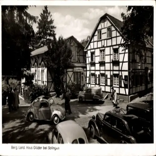Ak Glüder an der Wupper Solingen, Haus Glüder, Bergisches Land, Café-Parkrestaurant,  Autos