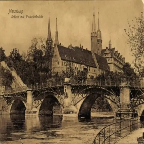 Ak Merseburg an der Saale, Schloss, Wasserbrücke, r Stil, alte Architektur