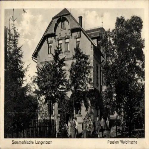 Ak Langenbuch Schleiz im Vogtland Thüringen, Pension Waldfrische, Sommerfrische, Gebäude, Mensche