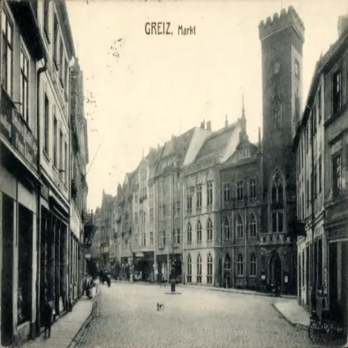 Ak Greiz im Vogtland Thüringen, Stadtplatz mit n Gebäuden, Straßenansicht, alte Architektur